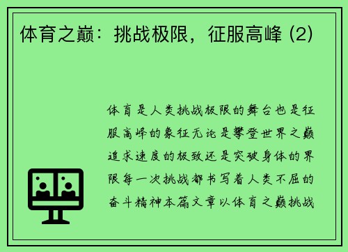 体育之巅：挑战极限，征服高峰 (2)